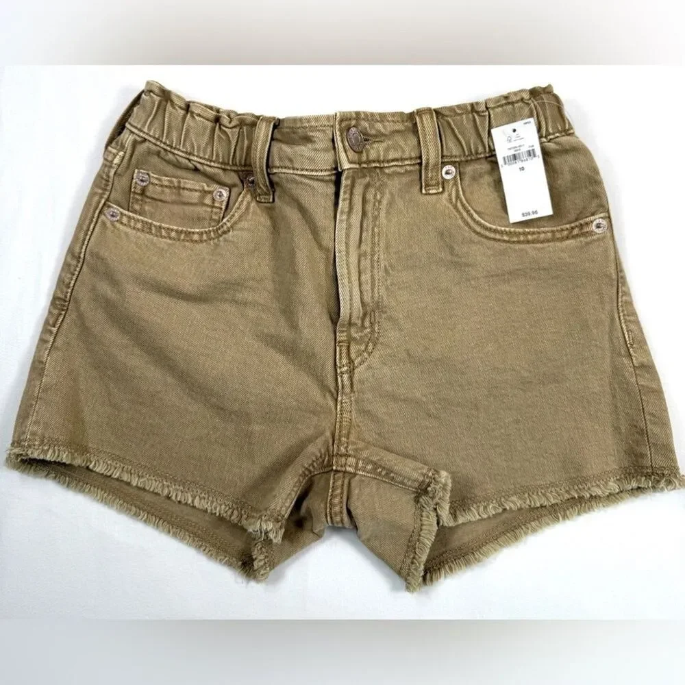 NWT GAP Kids Girlfriend Denim Short High Rise 10 Classic Frayed Khaki NEW